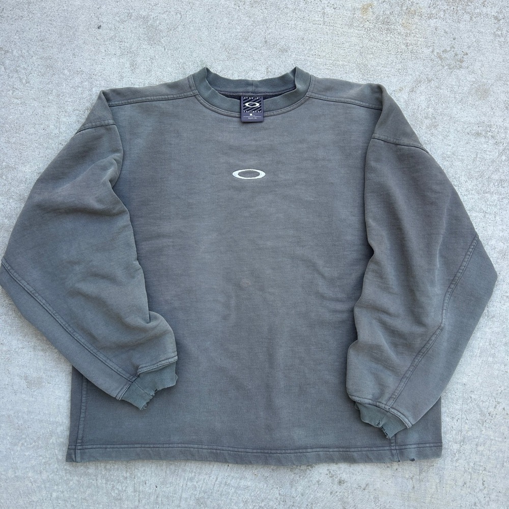Oakley Software Sweatshirt Large Gray Vintage 90s Center Logo Faded Gorpcore Y2K